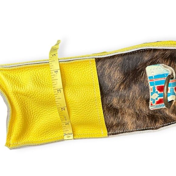 DANCING CACTUS DESIGNS Yellow Leather & Cowhide Tote Bag with Removable Strap - Picture 4 of 10